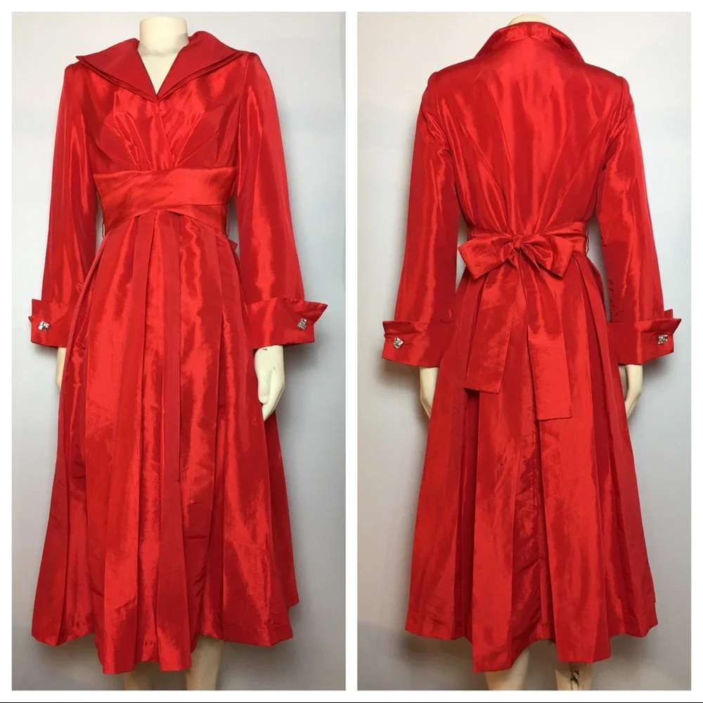 Vintage 1950s Fit & Flare Red Dress Dolman Sleeves - Picture 1 of 7